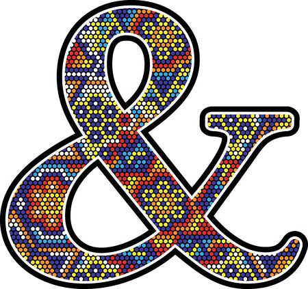 ampersand symbol with colorful dots abstract design with mexican huichol art styleのイラスト素材