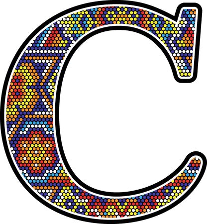 initial c with colorful dots abstract design with mexican huichol art styleのイラスト素材