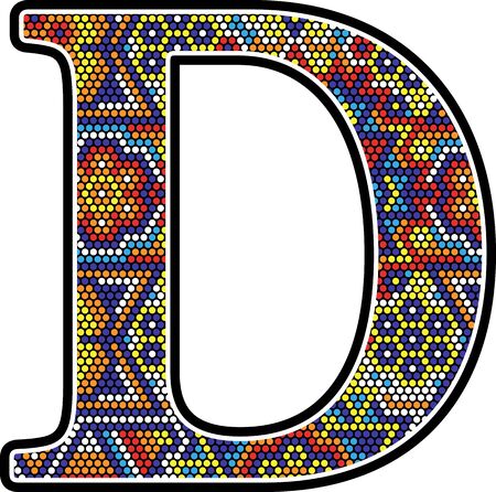 initial d with colorful dots abstract design with mexican huichol art styleのイラスト素材