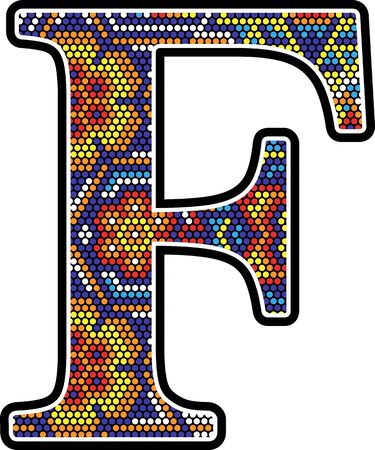 initial f with colorful dots abstract design with mexican huichol art styleのイラスト素材