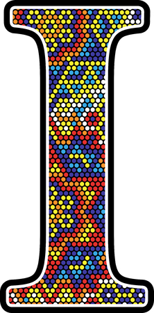initial i with colorful dots abstract design with mexican huichol art style isolated on white backgroundのイラスト素材