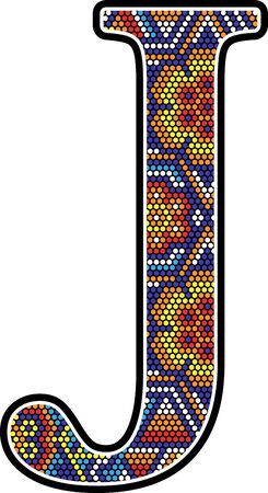 initial j with colorful dots abstract design with mexican huichol art styleのイラスト素材