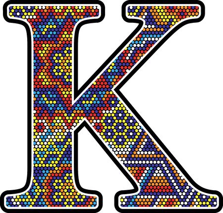 initial k with colorful dots abstract design with mexican huichol art styleのイラスト素材