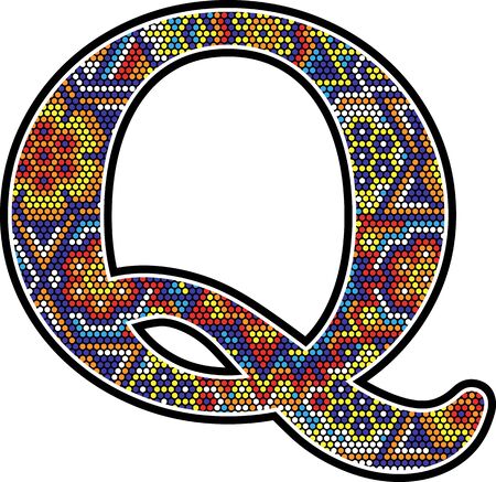 initial q with colorful dots abstract design with mexican huichol art styleのイラスト素材