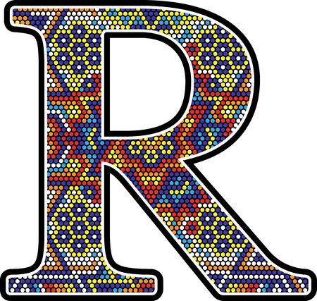initial r with colorful dots abstract design with mexican huichol art styleのイラスト素材