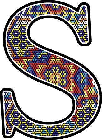 initial s with colorful dots abstract design with mexican huichol art styleのイラスト素材