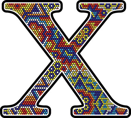 initial x with colorful dots abstract design with mexican huichol art styleのイラスト素材