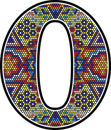 number 0 with colorful dots abstract design with mexican huichol art styleのイラスト素材