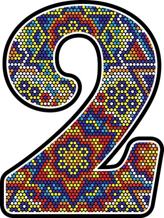 number 2 with colorful dots abstract design with mexican huichol art styleのイラスト素材