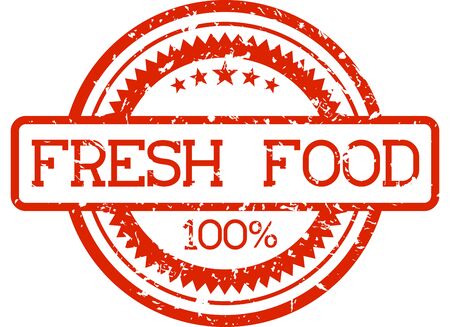 fresh food grunge rubber stamp in red color isolated on white backgroundのイラスト素材