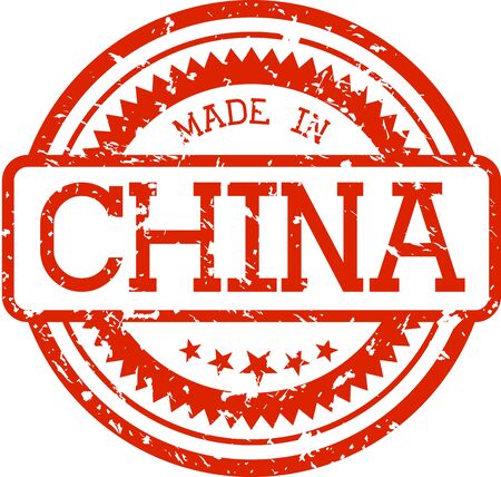 made in china grunge rubber stamp in red color isolated on white backgroundのイラスト素材