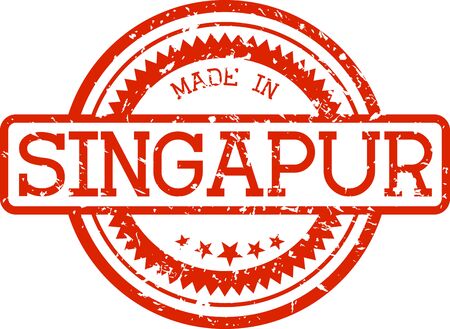 made in singapur grunge rubber stamp in red color isolated on white backgroundのイラスト素材