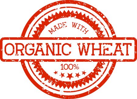 organic wheat grunge rubber stamp in red color isolated on white backgroundのイラスト素材