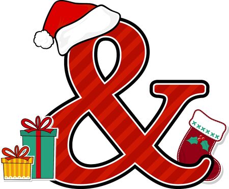 ampersand symbol with red santa's hat and christmas design elements isolated on white background. can be used for holiday season card, nursery decoration or christmas paty invitationのイラスト素材