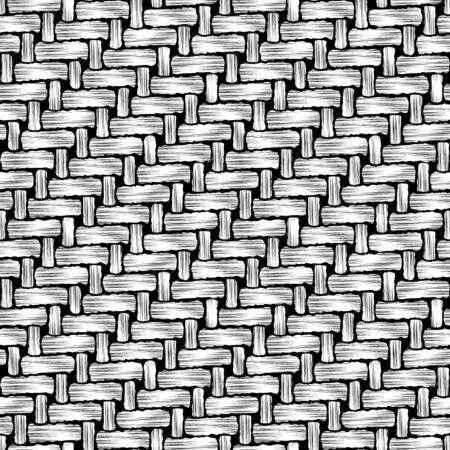 abstract geometric texture seamless pattern in black and white. can be rough bricks or needlework of fiber fabricのイラスト素材