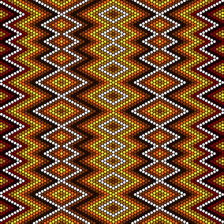 vector illustration of hot color tones abstract seamless pattern inspired in mexican huichol art style.Can be tiledのイラスト素材