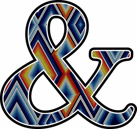anpersand symbol with colorful dots abstract design inspired in mexican huichol art style. Isolated on white backgroundのイラスト素材