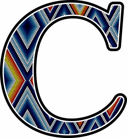 initial capital letter C with colorful dots abstract design inspired in mexican huichol art style. Isolated on white backgroundのイラスト素材