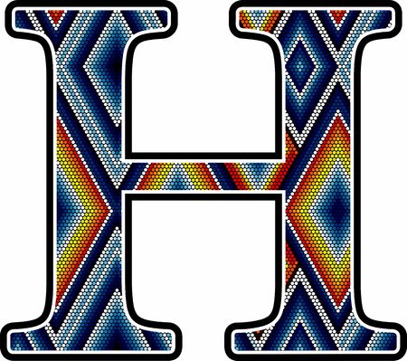 initial capital letter H with colorful dots abstract design inspired in mexican huichol art style. Isolated on white backgroundのイラスト素材