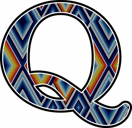 initial capital letter Q with colorful dots abstract design inspired in mexican huichol art style. Isolated on white backgroundのイラスト素材
