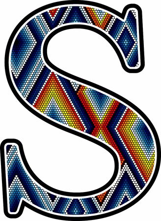 initial capital letter S with colorful dots abstract design inspired in mexican huichol art style. Isolated on white backgroundのイラスト素材
