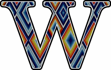 initial capital letter W with colorful dots abstract design inspired in mexican huichol art style. Isolated on white backgroundのイラスト素材