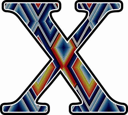 initial capital letter X with colorful dots abstract design inspired in mexican huichol art style. Isolated on white backgroundのイラスト素材