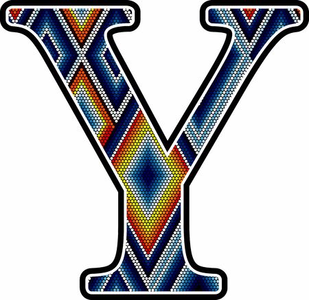 initial capital letter Y with colorful dots abstract design inspired in mexican huichol art style. Isolated on white backgroundのイラスト素材