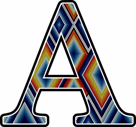 initial capital letter A with colorful dots abstract design inspired in mexican huichol art style. Isolated on white backgroundのイラスト素材