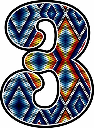 number 3 with colorful dots abstract design inspired in mexican huichol art style isolated on white backgroundのイラスト素材