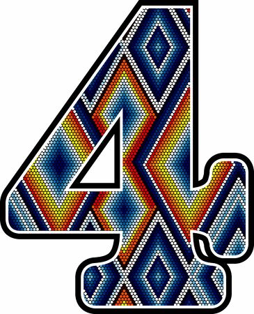 number 4 with colorful dots abstract design inspired in mexican huichol art style isolated on white backgroundのイラスト素材