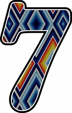 number 7 with colorful dots abstract design inspired in mexican huichol art style isolated on white backgroundのイラスト素材