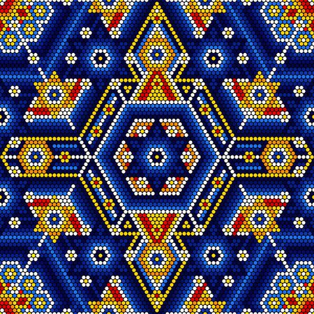 vector illustration of colorful abstract seamless pattern inspired in mexican huichol art style. Can be tiledのイラスト素材