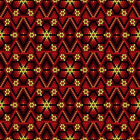 vector illustration of geometric seamless pattern inspired in mexican huichol art style. Can be tiledのイラスト素材