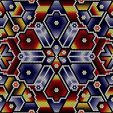 vector illustration of colorful abstract seamless pattern inspired in mexican huichol art style. Can be tiledのイラスト素材