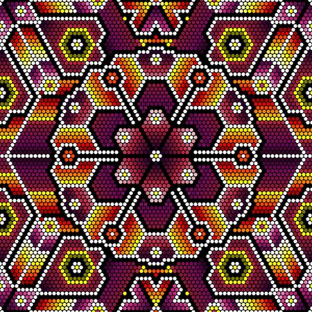 vector illustration of colorful seamless pattern inspired in mexican huichol art style. Can be tiledのイラスト素材