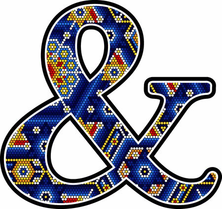 ampersand symbol with colorful dots. Abstract design inspired in mexican huichol craft art style. Isolated on white backgroundのイラスト素材