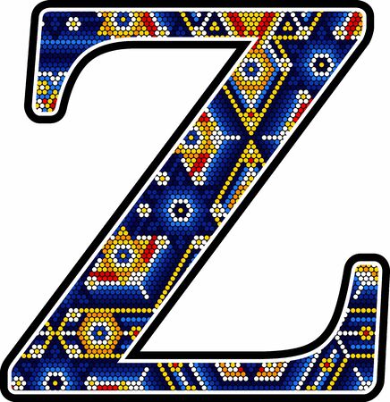 initial capital letter Z with colorful dots. Abstract design inspired in mexican huichol craft art style. Isolated on white backgroundのイラスト素材
