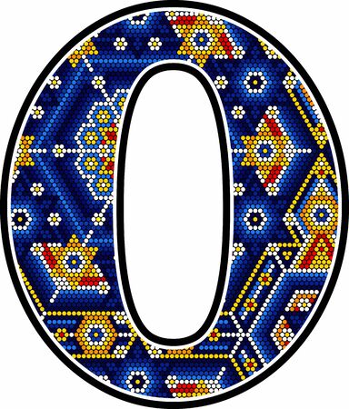 number 0 with colorful dots. Abstract design inspired in mexican huichol art style isolated on white backgroundのイラスト素材