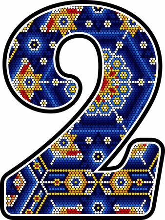 number 2 with colorful dots. Abstract design inspired in mexican huichol art style isolated on white backgroundのイラスト素材