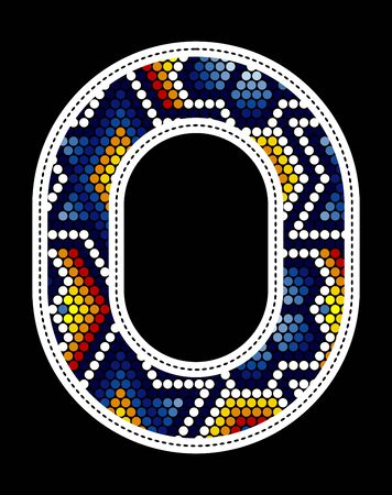 number 0 with colorful dots abstract design inspired in mexican huichol art style isolated on black backgroundのイラスト素材