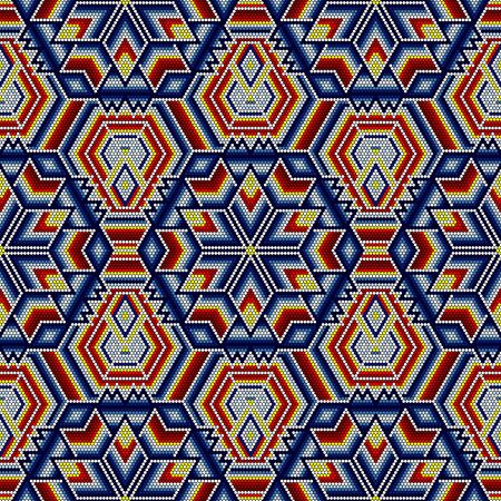vector illustration of colorful abstract seamless pattern inspired in beaded handcraft from mexican huichol art style. Can be tiledのイラスト素材