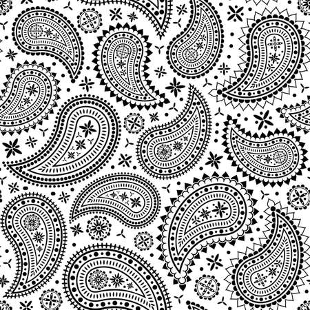 paisley seamless pattern illustration in black and white. Can be tiledのイラスト素材