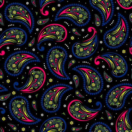 paisley seamless pattern illustration on black background. can be tiledのイラスト素材