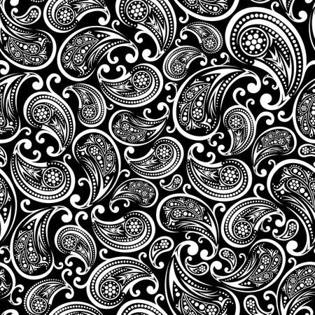 paisley seamless pattern illustration in black and white. Can be tiledのイラスト素材