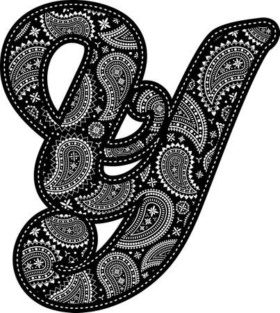 capital letter Y with paisley pattern design. Embroidery style in black color. Isolated on whiteのイラスト素材