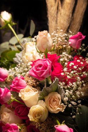 bouquet of roses and foliageの写真素材