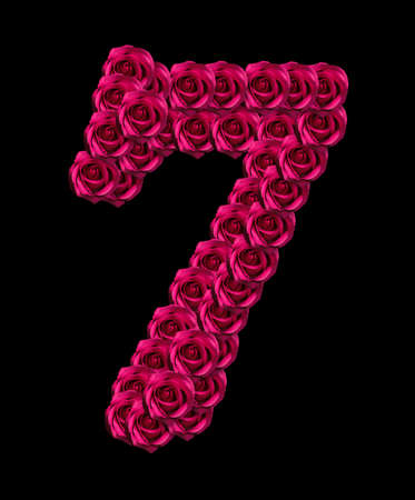 love concept image of number 7 made of pink roses isolated on black background. Design element for love themesの写真素材