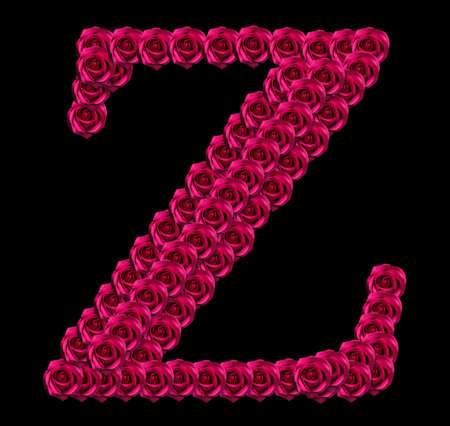 romantic concept image of a capital letter Z made of red roses. Isolated on black background. Design element for love or valentines themesの写真素材