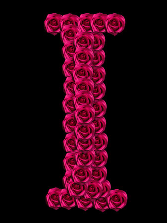 romantic concept image of a capital letter I made of red roses. Isolated on black background. Design element for love or valentines themesの写真素材